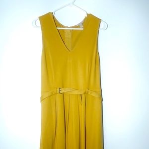 Mustard Color V-Neck A-Line Dress